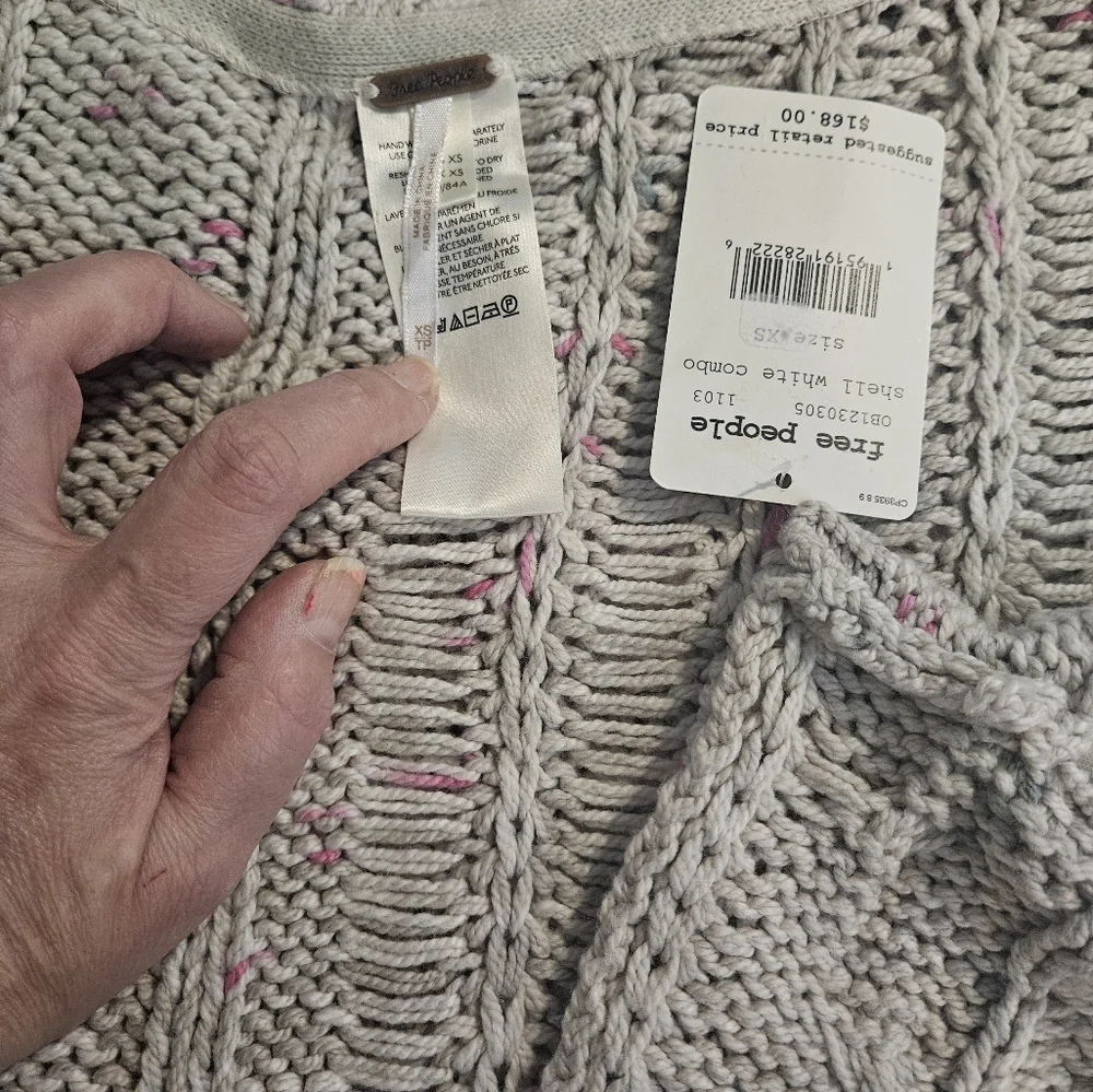 NWT Free People Honey Cable Pullover Sweater Shell White Cream XS
